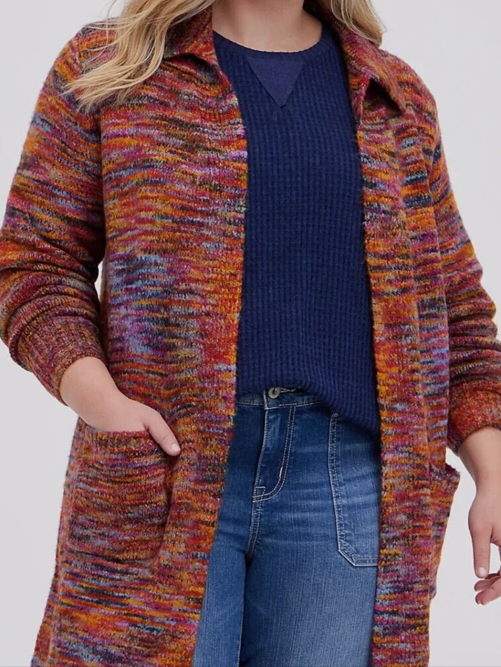 Torrid Acrylic Open Front Shawl Duster Spacedye Multi 4